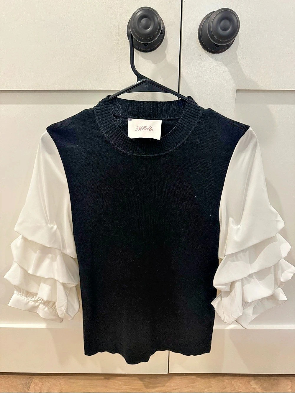 Nobelle Black & White Ruffle Sleeve Top